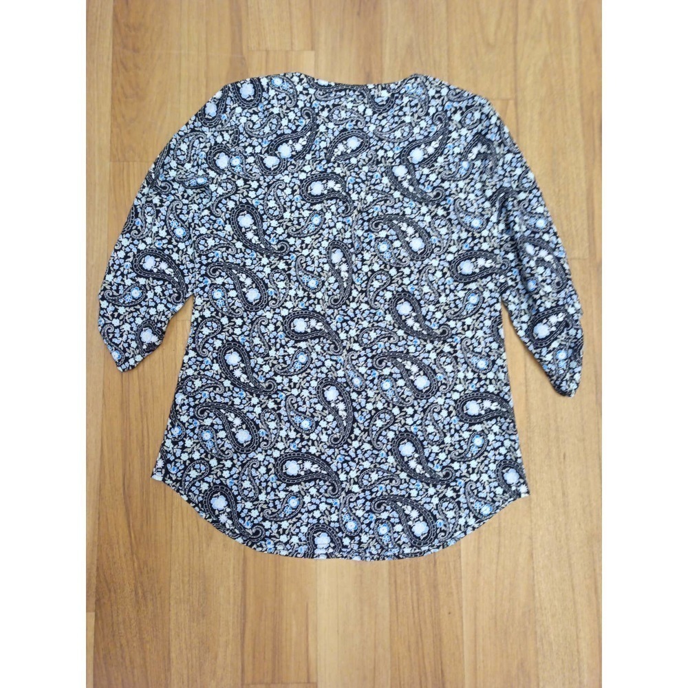 Croft & Barrow womens Size S Boho Blue Floral Paisley 3/4 Sleeve Button Blouse - Picture 5 of 7